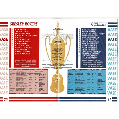 1991 Gresley Rovers v Guiseley FA Vase Final Football Programme