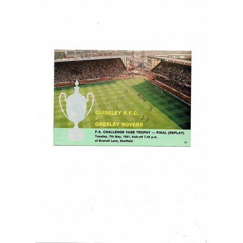 1991 Gresley Rovers v Guiseley FA Vase Final Replay Football Programme