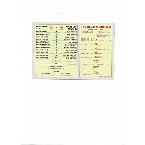 1991 Gresley Rovers v Guiseley FA Vase Final Replay Football Programme