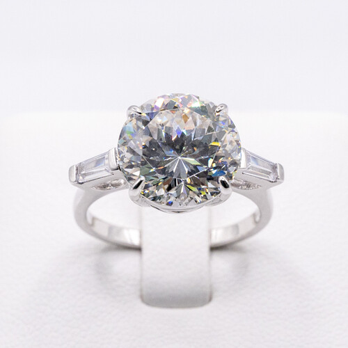 Solitaire moissanite stone set on rhodium plated 925 Sterling Silver Ring