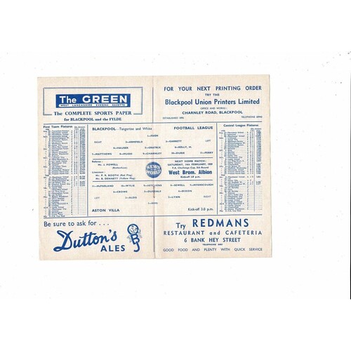 1958/59 Blackpool v Aston Villa Football Programme