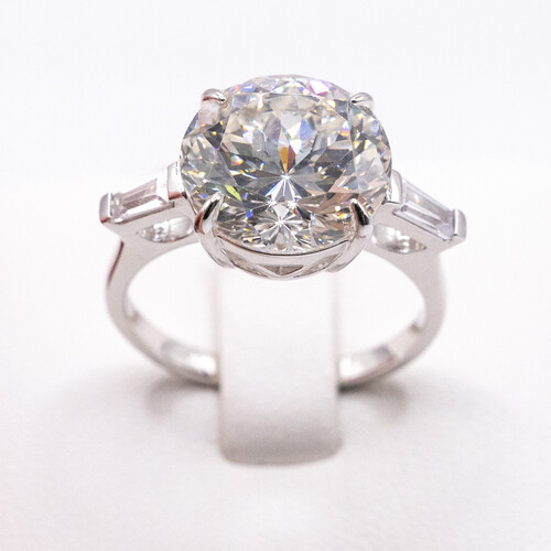 Solitaire moissanite stone set on rhodium plated 925 Sterling Silver Ring