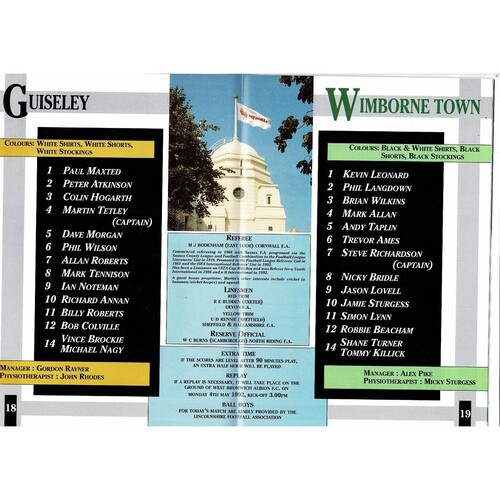 1992 Guiseley v Wimborne Town FA Vase Final Football Programme