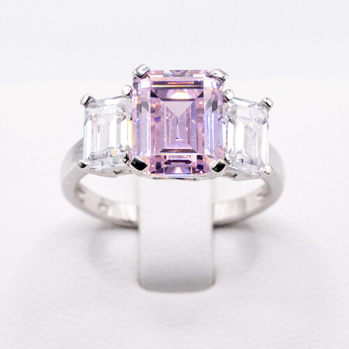 Trilogy Set Moissanite on Silver and Rhodium Ring