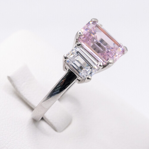 Trilogy Set Moissanite on Silver and Rhodium Ring