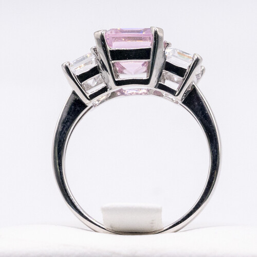 Trilogy Set Moissanite on Silver and Rhodium Ring