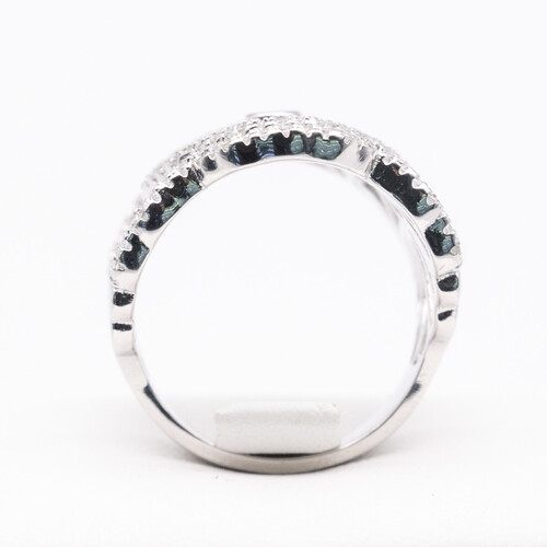 Wide scroll filigree design multi paved zirconia set on 925 sterling silver ring