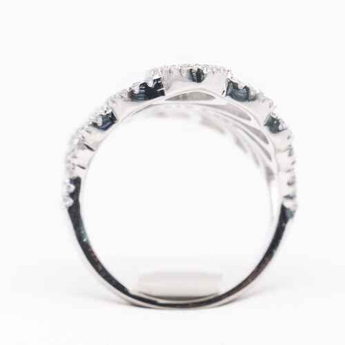 Wide scroll filigree design multi paved zirconia set on 925 sterling silver ring