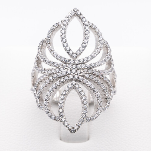 Wide scroll filigree design multi paved zirconia set on 925 sterling silver ring