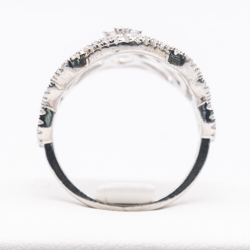 Wide scroll filigree design multi paved zirconia set on 925 sterling silver ring