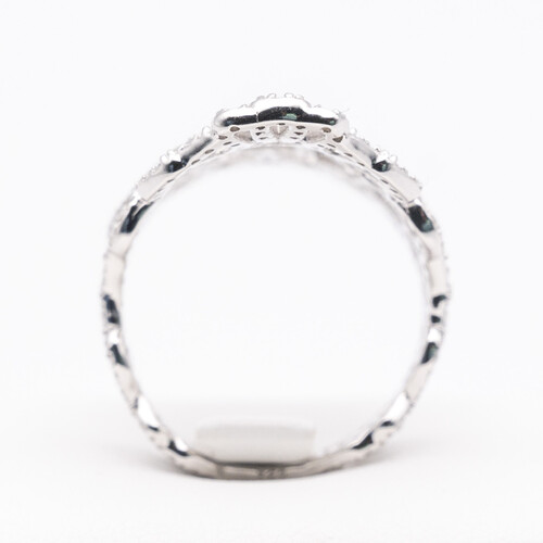 Wide scroll filigree design multi paved zirconia set on 925 sterling silver ring