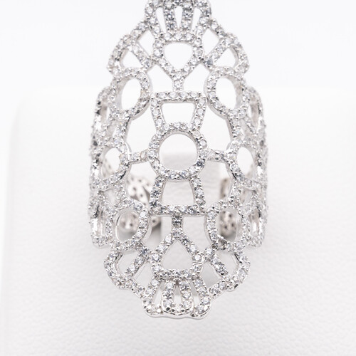 Wide scroll filigree design multi paved zirconia set on 925 sterling silver ring