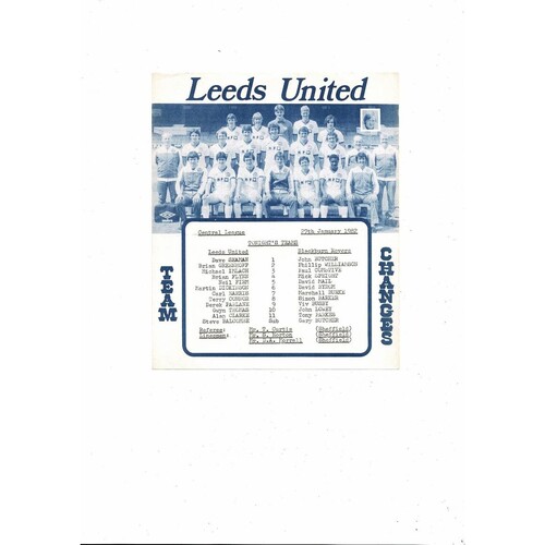 Leeds United v Blackburn Rovers Central League Football Programme 1981/82