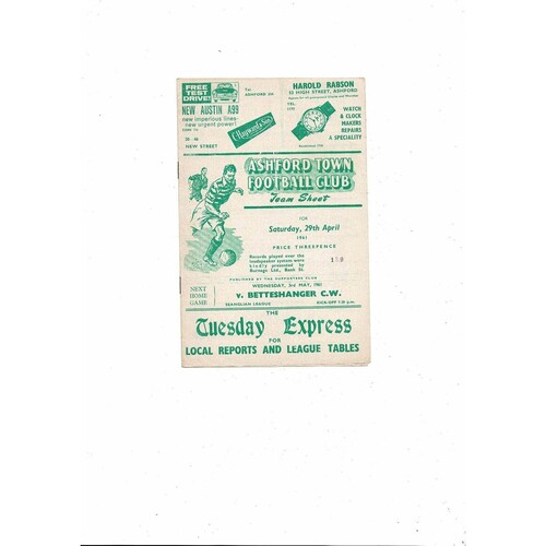 1960/61 Ashford Town (Kent) v Corby Town Southern League Football Programme