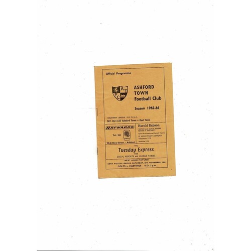 1965/66 Ashford Town v Deal Southern League Football Programme