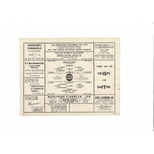 1958/59 Brentford v Exeter City FA Cup Football Programme