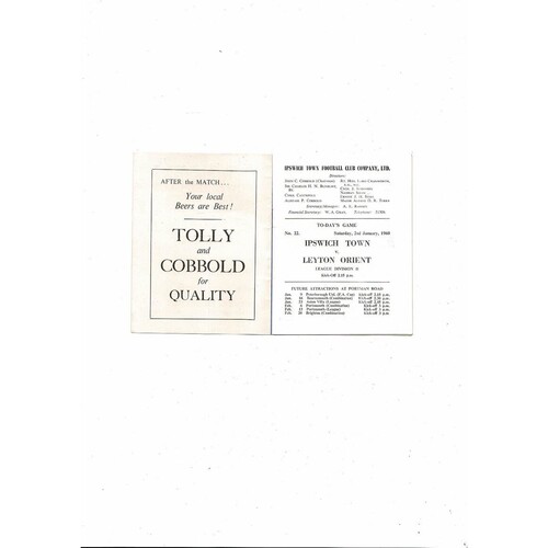 1959/60 Ipswich Town v Leyton Orient Football Programme