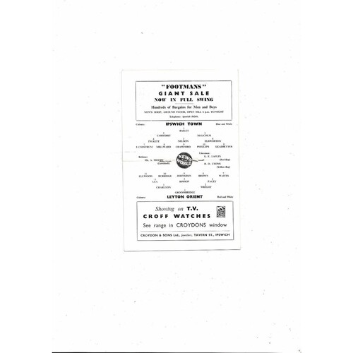 1959/60 Ipswich Town v Leyton Orient Football Programme