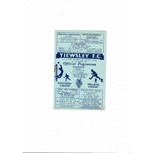 1963/64 Yiewsley v Ashford Town Southern League Football Programme