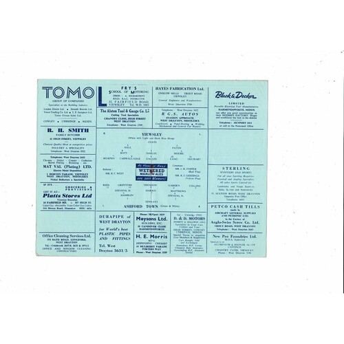 1963/64 Yiewsley v Ashford Town Southern League Football Programme