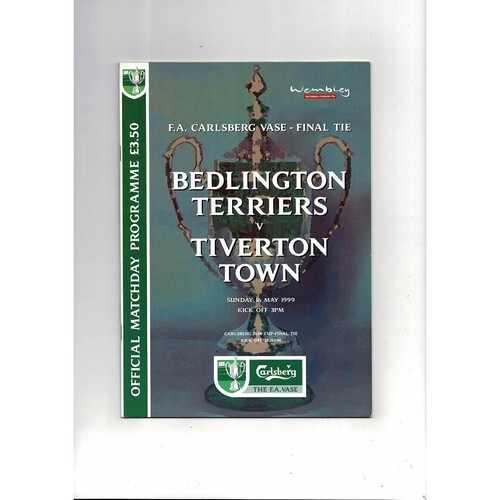 1999 Bedlington Terriers v Tiverton Town FA Vase Final Football Programme + Team Sheet