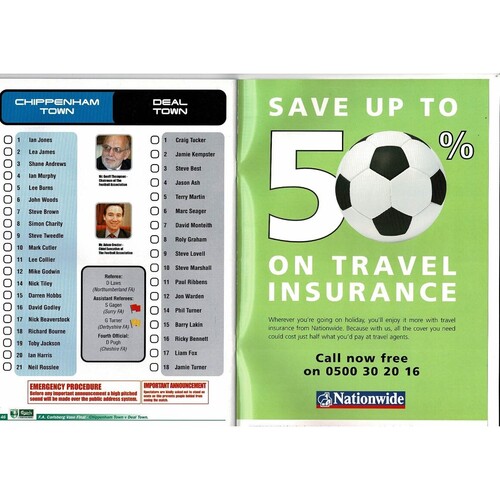 2000 Chippenham Town v Deal Town FA Vase Final Football Programme + Team Sheet