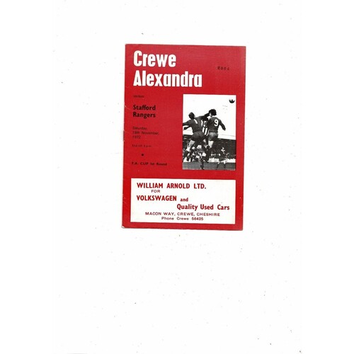 Crewe Alexandra v Stafford Rangers FA Cup Football Programme 1972/73