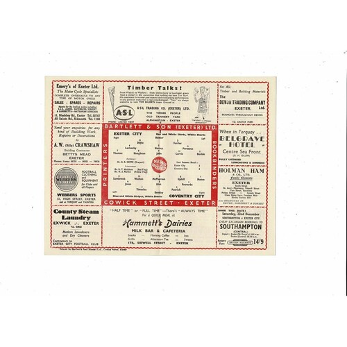 1956/57 Exeter City v Coventry City Football Programme