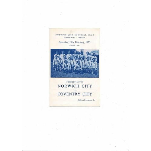 Norwich City v Coventry City Friendly Football Programme 1971/72