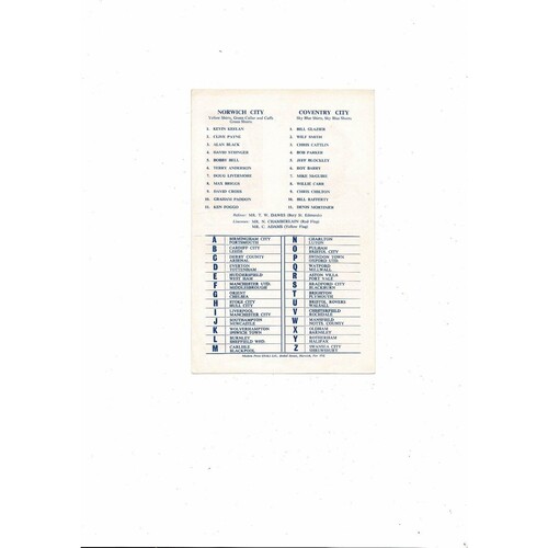 Norwich City v Coventry City Friendly Football Programme 1971/72