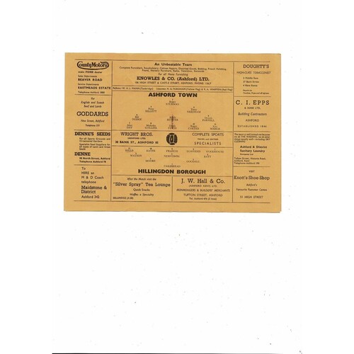 1965/66 Ashford Town v Hillingdon Borough Southern League Football Programme