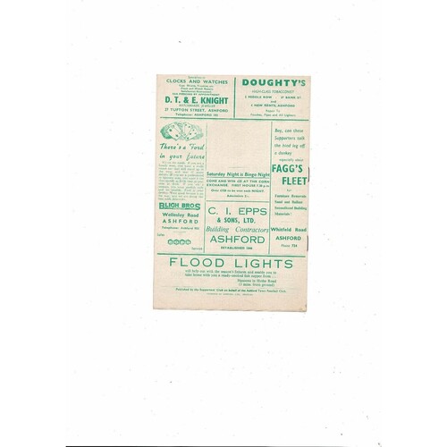 1961/62 Ashford Town (Kent) v Poole Town Southern League Football Programme