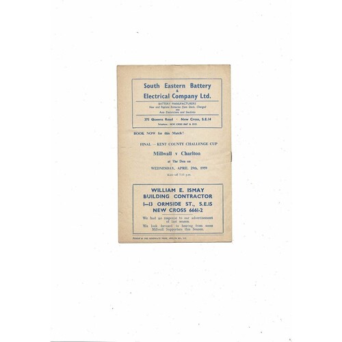 1958/59 Millwall v Coventry City Football Programme