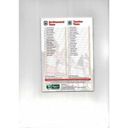 2001 Berkhamsted Town v Taunton Town FA Vase Final Football Programme & Team Sheet