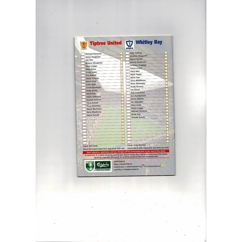 2002 Tiptree United v Whitley Bay FA Vase Final Programme & Team Sheet