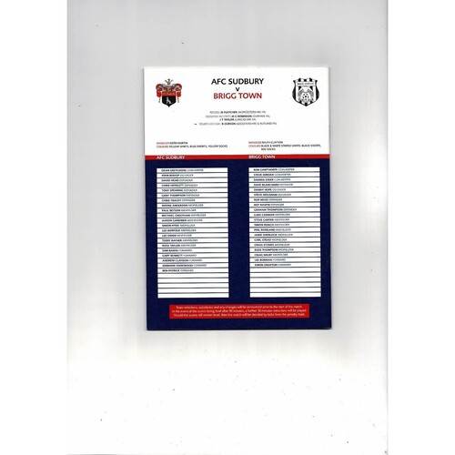 2003 Sudbury v Brigg Town Vase Final Football Programme & Team Sheet