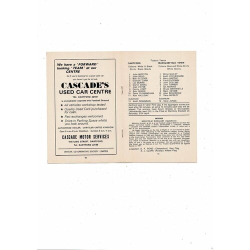 1973/74 Dartford v Macclesfield Town Trophy Semi Final Football Programme