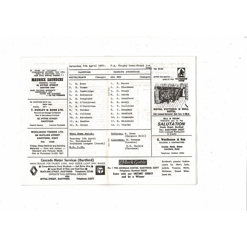 1980/81 Dartford v Bishop's Stortford Trophy Semi Final Football Programme