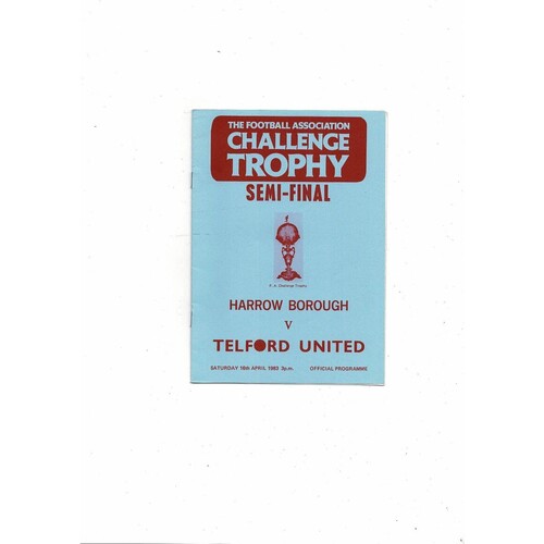 1982/83 Harrow Borough v Telford United Trophy Semi Final Football Programme