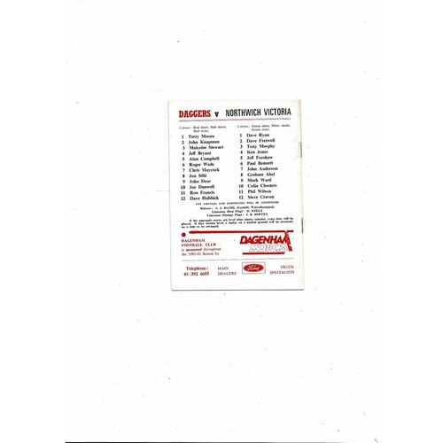 1982/83 Dagenham v Northwich Victoria Trophy Semi Final Football Programme