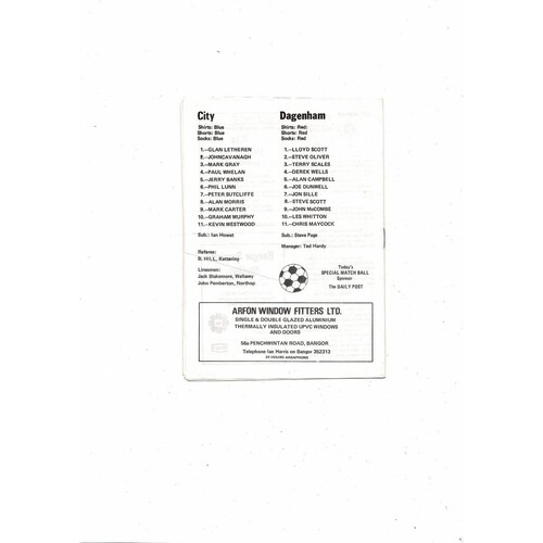 1983/84 Bangor City v Dagenham Trophy Semi Final Football Programme