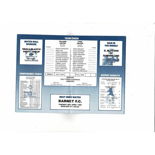 1988/89 Telford United v Hyde United Trophy Semi Final Football Programme