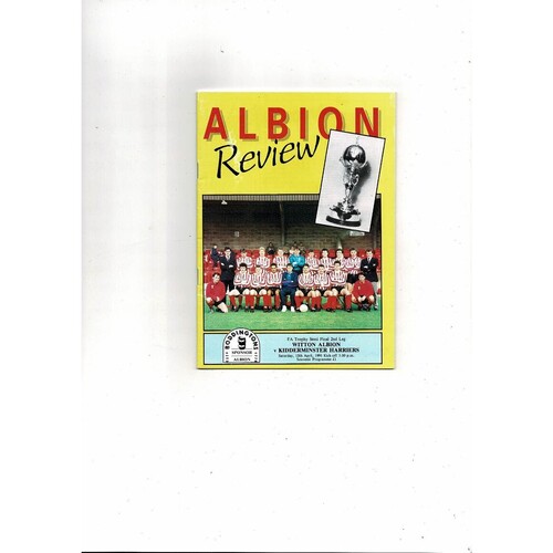 1990/91 Witton Albion v Kidderminster Trophy Semi Final Football Programme