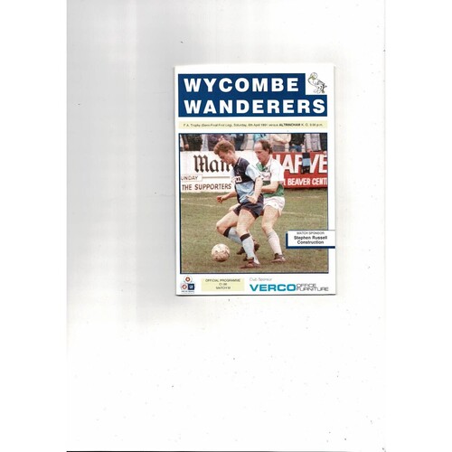 1990/91 Wycombe Wanderers v Altrincham Trophy Semi Final Football Programme