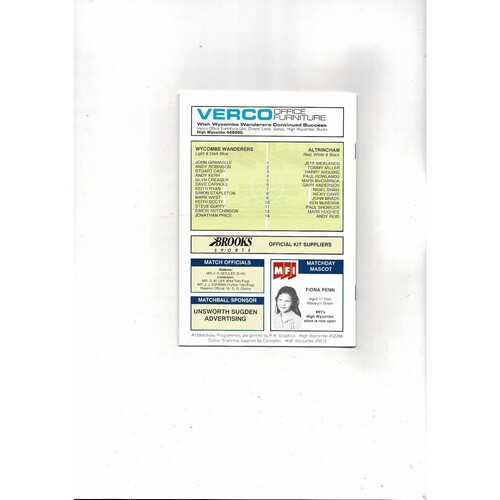 1990/91 Wycombe Wanderers v Altrincham Trophy Semi Final Football Programme