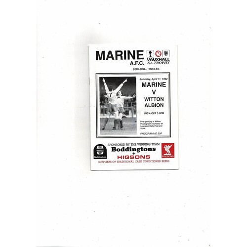 1991/92 Marine v Witton Albion Trophy Semi Final Football Programme