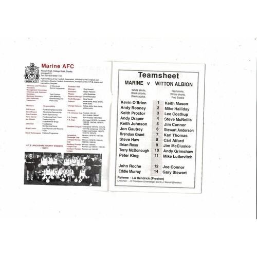 1991/92 Marine v Witton Albion Trophy Semi Final Football Programme