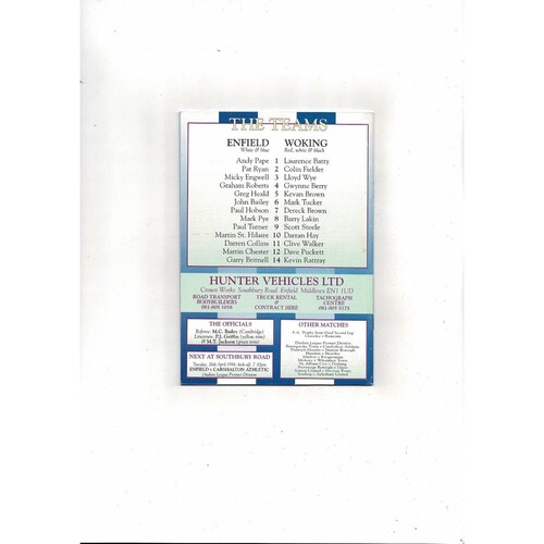 1993/94 Enfield v Woking Trophy Semi Final Football Programme