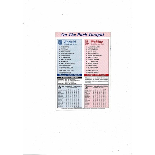 1993/94 Enfield v Woking Trophy Semi Final Replay Football Programme