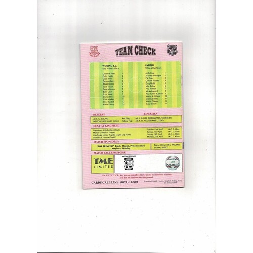 1993/94 Woking v Enfield Trophy Semi Final Football Programme